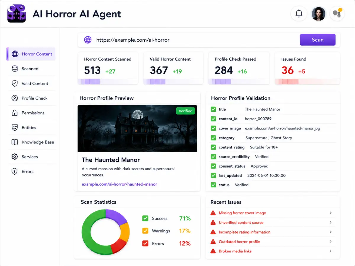 aihorror.app AI horror generator app — dashboard preview